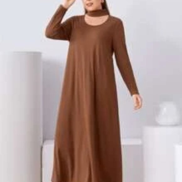 SHEIN Dresses & Skirts - SHEIN Curve Plus Solid Rustic Orange Ribbed Keyhole Neck Maxi Dress Size 4X